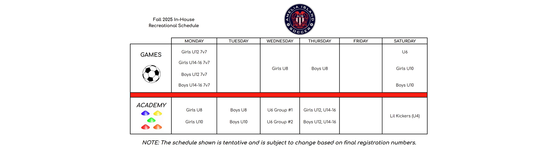 Fall 2025 Recreational Soccer Schedule