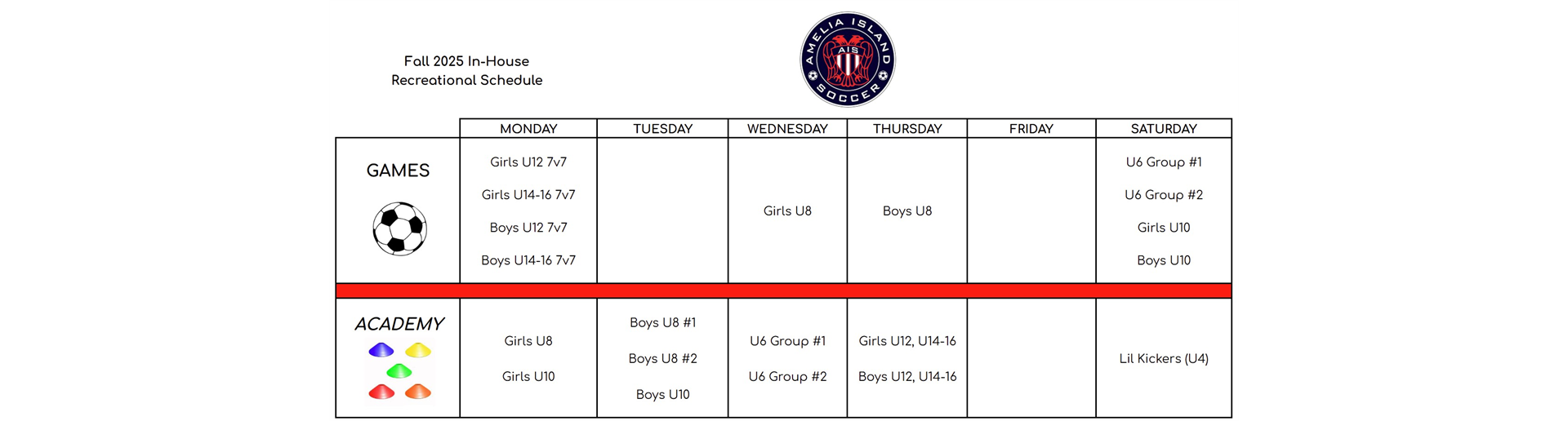 Fall 2025 Recreational Soccer Schedule